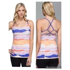 Lululemon Free To Be Tank Top Size 8 Multi Color Wavy Stripe Strappy Back Yoga